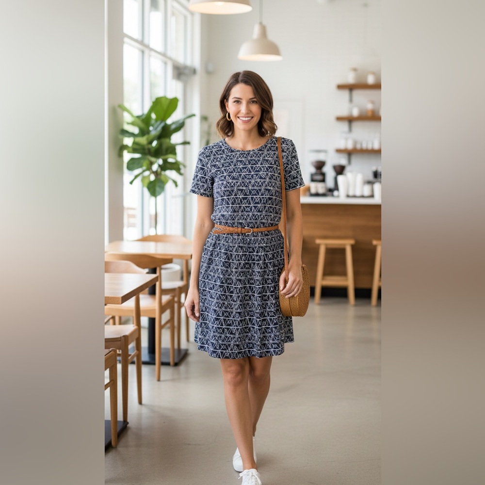 Lularoe Navy and White Geometric Print Dress